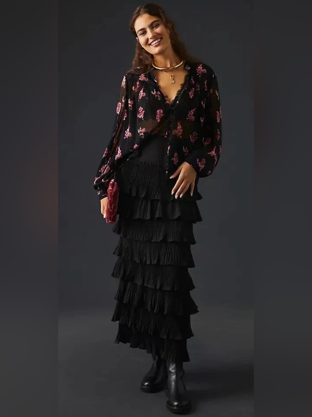 Anthropologie Sheer Relaxed Lightweight Floral Blouse (plus size)